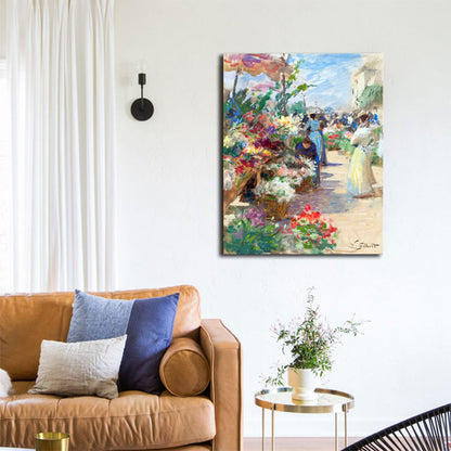 Vivolux | Blumenmarkt Szenen Kunstdruck Impressionismus Leinwand Wanddekoration, Mehrere Größenoptionen