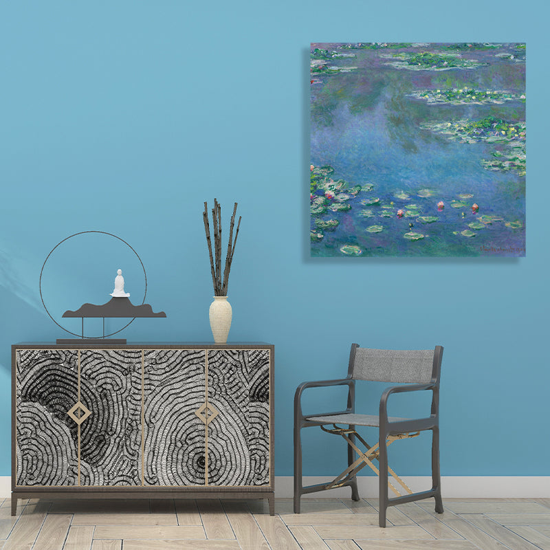 Vivolux | Wild Lotus Pond View Painting Französischer Landhausstil Leinwand Wandkunst, Verschiedene Größen