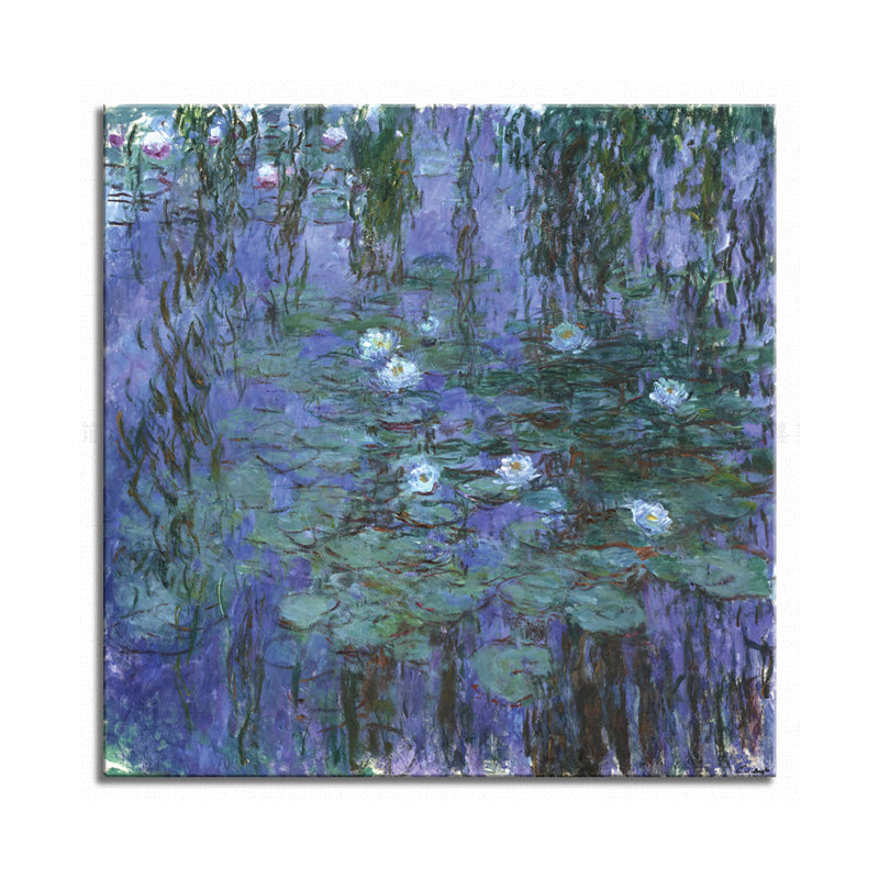 Vivolux | Wild Lotus Pond View Painting Französischer Landhausstil Leinwand Wandkunst, Verschiedene Größen