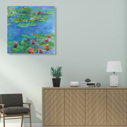 Vivolux | Wild Lotus Pond View Painting Französischer Landhausstil Leinwand Wandkunst, Verschiedene Größen
