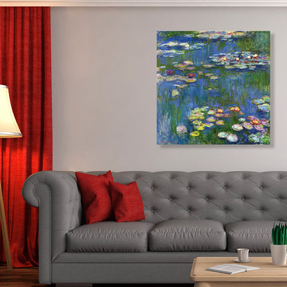 Vivolux | Wild Lotus Pond View Painting Französischer Landhausstil Leinwand Wandkunst, Verschiedene Größen