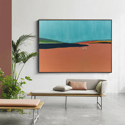 Vivolux | Zeitgenössische Flatlands Szene Leinwand in Orange Texturierte Wandkunst Dekor für das Badezimmer