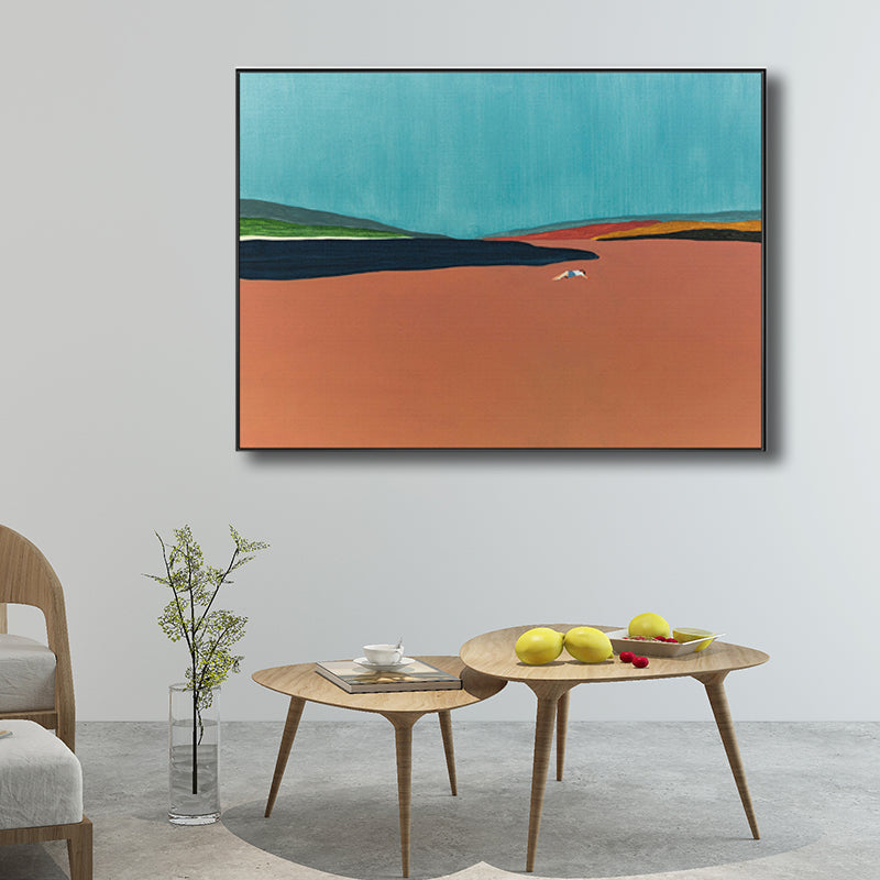 Vivolux | Zeitgenössische Flatlands Szene Leinwand in Orange Texturierte Wandkunst Dekor für das Badezimmer
