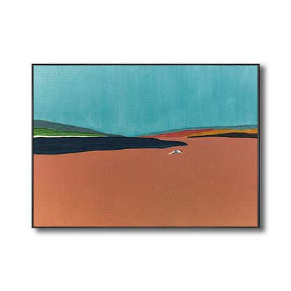Vivolux | Zeitgenössische Flatlands Szene Leinwand in Orange Texturierte Wandkunst Dekor für das Badezimmer