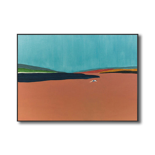 Vivolux | Zeitgenössische Flatlands Szene Leinwand in Orange Texturierte Wandkunst Dekor für das Badezimmer