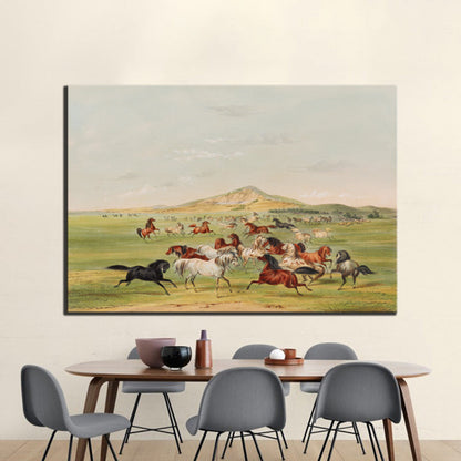 Vivolux | Grünes Pferdeherde Wanddekor Texturiert Impressionismus Stil Mädchenzimmer Leinwanddruck