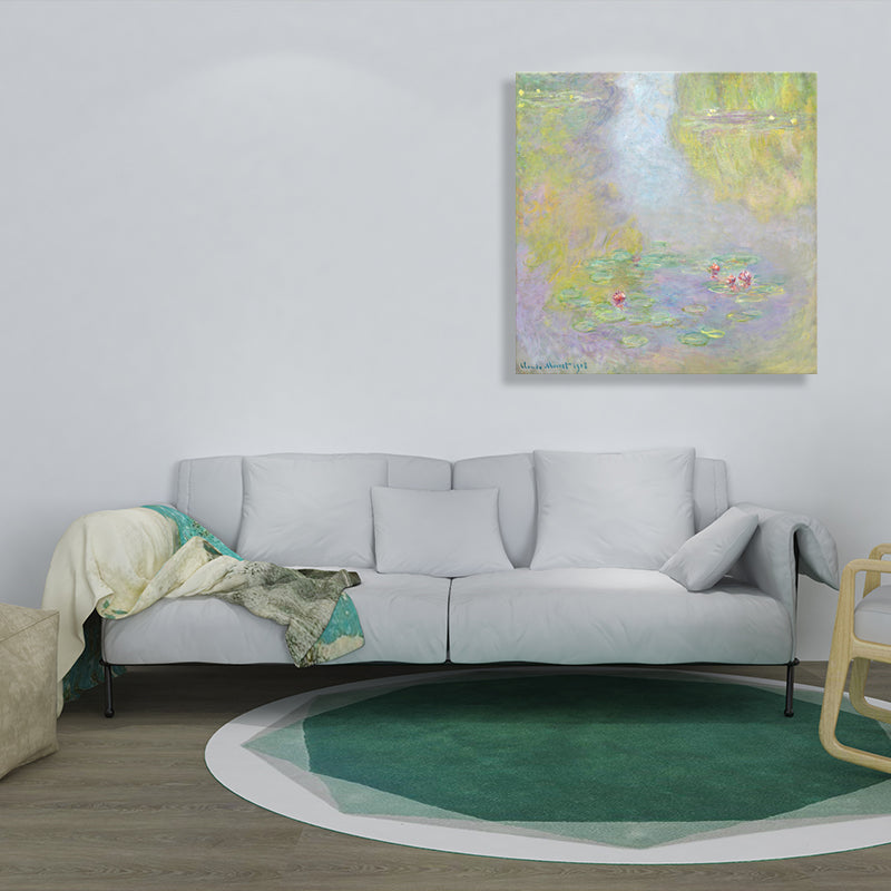 Vivolux | Grüne Lotusblumenlandschaft Leinwand Texturiert Französischer Rustikaler Stil Badezimmermalerei