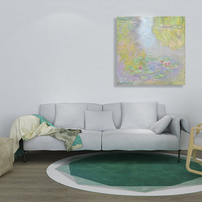 Vivolux | Grüne Lotusblumenlandschaft Leinwand Texturiert Französischer Rustikaler Stil Badezimmermalerei