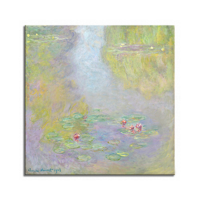 Vivolux | Grüne Lotusblumenlandschaft Leinwand Texturiert Französischer Rustikaler Stil Badezimmermalerei