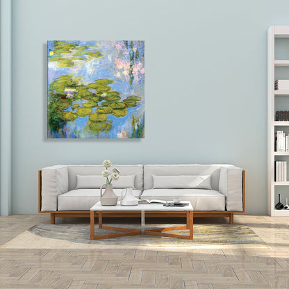 Vivolux | Grüne Lotusblumenlandschaft Leinwand Texturiert Französischer Rustikaler Stil Badezimmermalerei