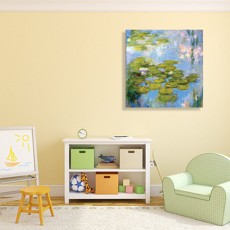 Vivolux | Grüne Lotusblumenlandschaft Leinwand Texturiert Französischer Rustikaler Stil Badezimmermalerei