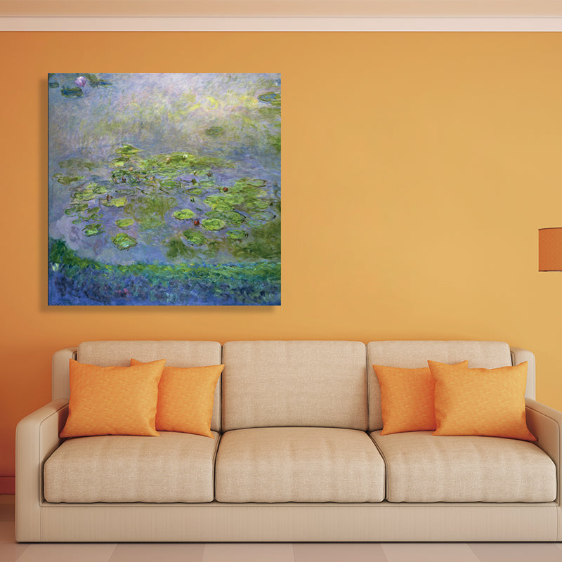 Vivolux | Grüne Lotusblumenlandschaft Leinwand Texturiert Französischer Rustikaler Stil Badezimmermalerei