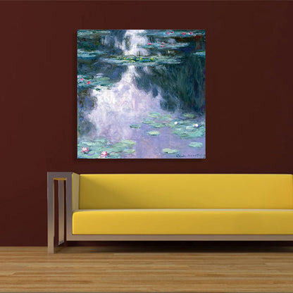 Vivolux | Grüne Lotusblumenlandschaft Leinwand Texturiert Französischer Rustikaler Stil Badezimmermalerei