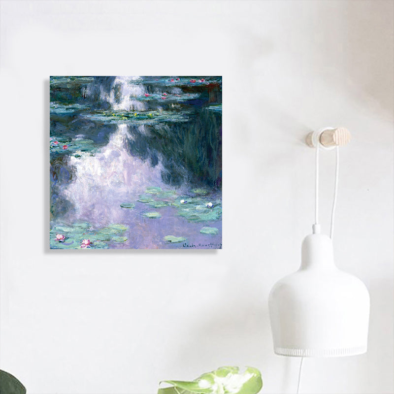 Vivolux | Grüne Lotusblumenlandschaft Leinwand Texturiert Französischer Rustikaler Stil Badezimmermalerei