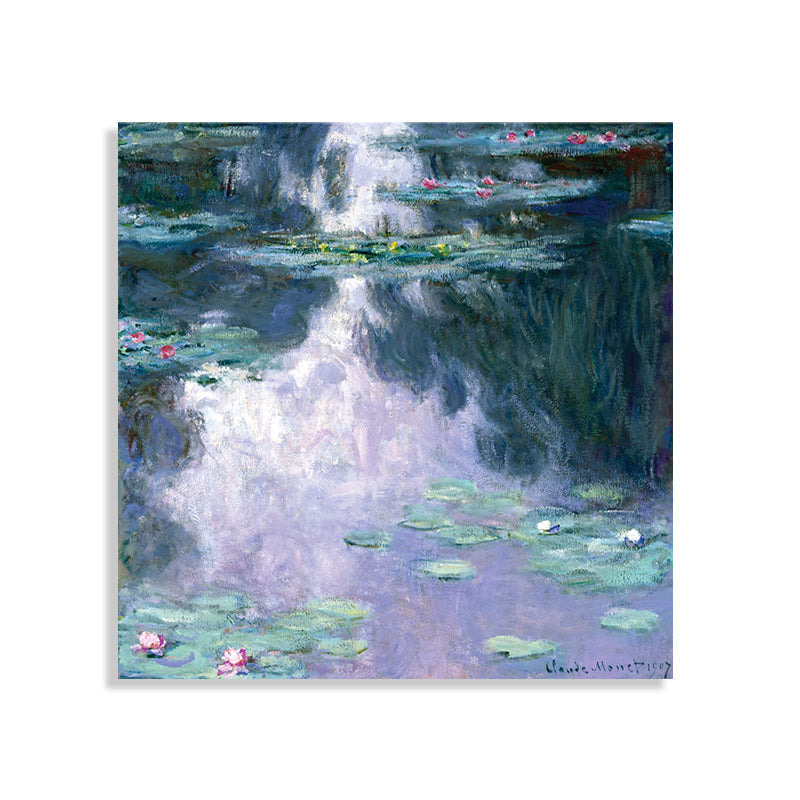 Vivolux | Grüne Lotusblumenlandschaft Leinwand Texturiert Französischer Rustikaler Stil Badezimmermalerei