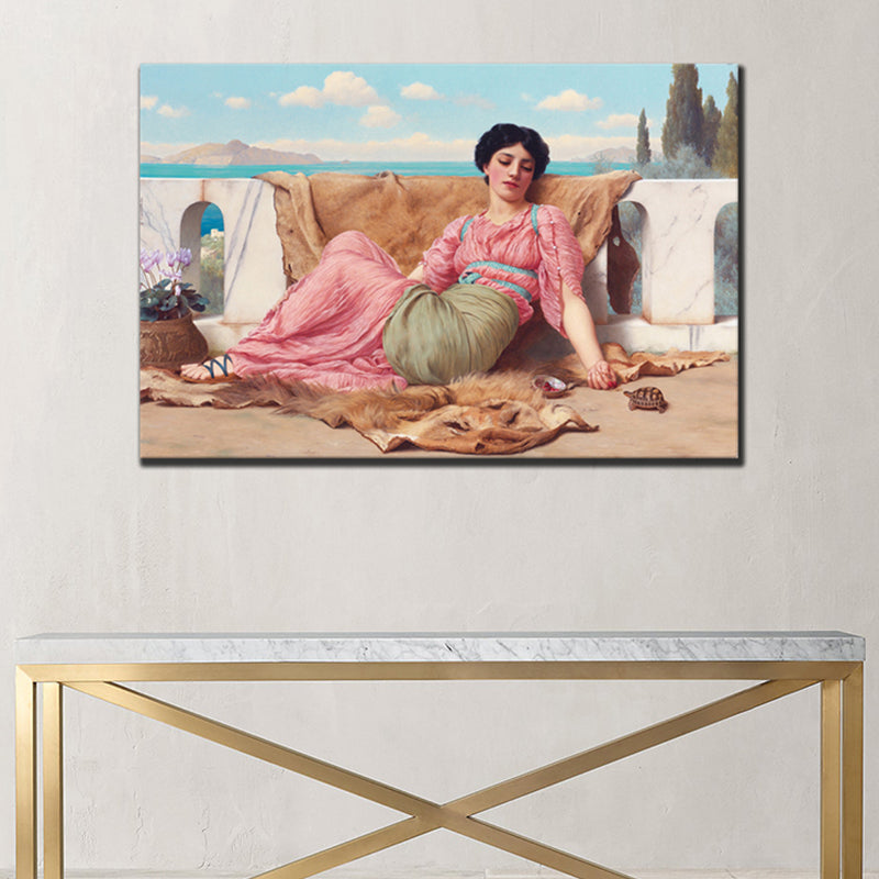 Vivolux | Impressionismus Sitzendes Mädchen Wanddekor Leinwand Rosa Figur Kunstdruck, Mehrere Größen