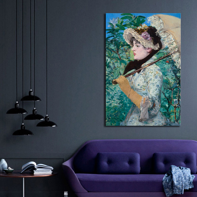 Vivolux | Impressionismus Hut Maid Kunstdruck Leinwand Texturiert Grün Wanddekoration für Gästezimmer