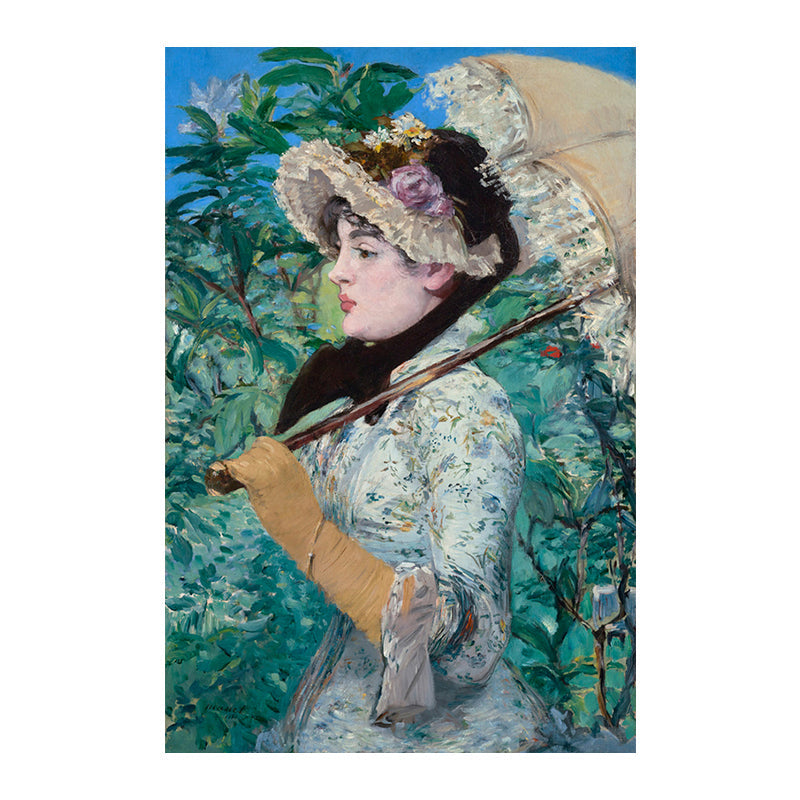 Vivolux | Impressionismus Hut Maid Kunstdruck Leinwand Texturiert Grün Wanddekoration für Gästezimmer