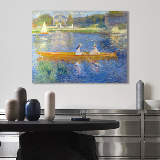 Vivolux | Ölgemälde-Leinwand Impressionismus Stil Kunstdruck Bootfiguren in Blau, mehrere Größen