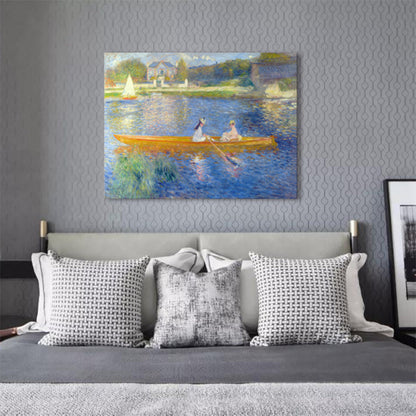 Vivolux | Ölgemälde-Leinwand Impressionismus Stil Kunstdruck Bootfiguren in Blau, mehrere Größen