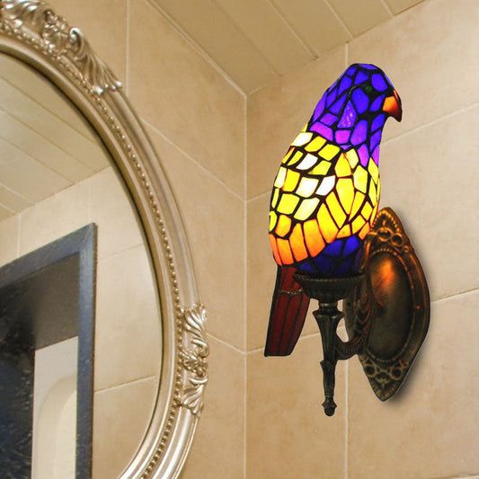 Vivolux | 1 Kopf Papagei Wandlampe Lodge-Stil Buntglas-Wandleuchte aus Messing für das Wohnzimmer