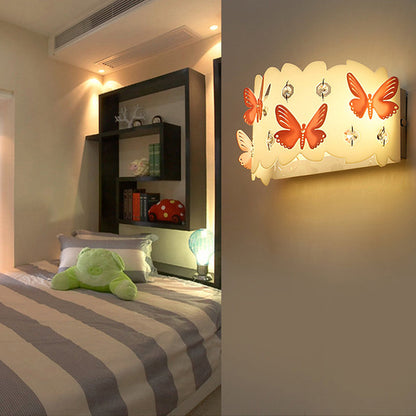 Vivolux | Mädchen Schlafzimmer Wandleuchte mit geätzt rosa Schmetterling Metall romantische weiße Wandleuchte