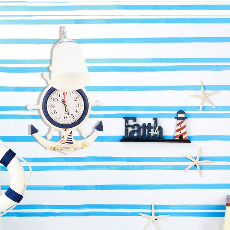 Vivolux | Glas Glocken Wandlamp mit Ankeruhr 1 Licht Mediterrane Wandlampe in Weiß für Hotel