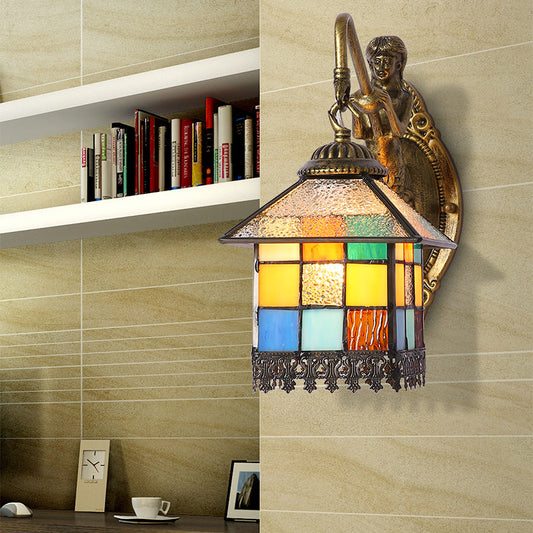 Vivolux | Brass House Wandkandelaar Licht Tiffany 1 Hoofd Multicolor Glas-in-lood Wandlamp