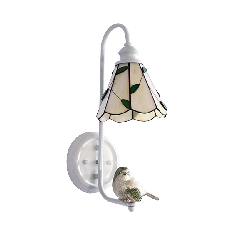 Vivolux | 1 Kopf Schlafzimmer Wandlicht Mediterran Blau-Weiß/Beige/Blaue-Klar Wandleuchte mit Kegel/Dome Buntglasschirm