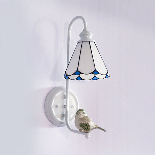 Vivolux | 1 Kopf Schlafzimmer Wandlicht Mediterran Blau-Weiß/Beige/Blaue-Klar Wandleuchte mit Kegel/Dome Buntglasschirm