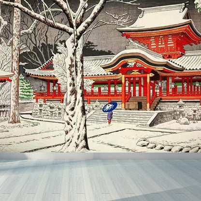 Vivolux | Lichtkleurige Aziatische Landschap Muurdecoratie Vochtbestendig Hedendaagse Badkamermuurbedekking