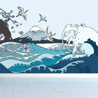 Vivolux | Lichtkleurige Aziatische Landschap Muurdecoratie Vochtbestendig Hedendaagse Badkamermuurbedekking