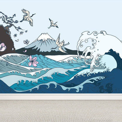 Vivolux | Lichtkleurige Aziatische Landschap Muurdecoratie Vochtbestendig Hedendaagse Badkamermuurbedekking