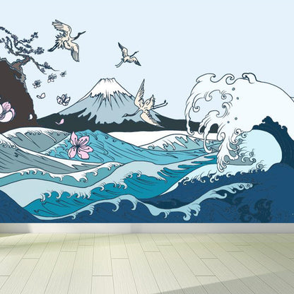 Vivolux | Lichtkleurige Aziatische Landschap Muurdecoratie Vochtbestendig Hedendaagse Badkamermuurbedekking