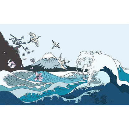 Vivolux | Lichtkleurige Aziatische Landschap Muurdecoratie Vochtbestendig Hedendaagse Badkamermuurbedekking