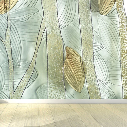 Vivolux | Illustrationsstil Blätter Wandgemälde Riesen Wandverkleidung für das Esszimmer, individuell