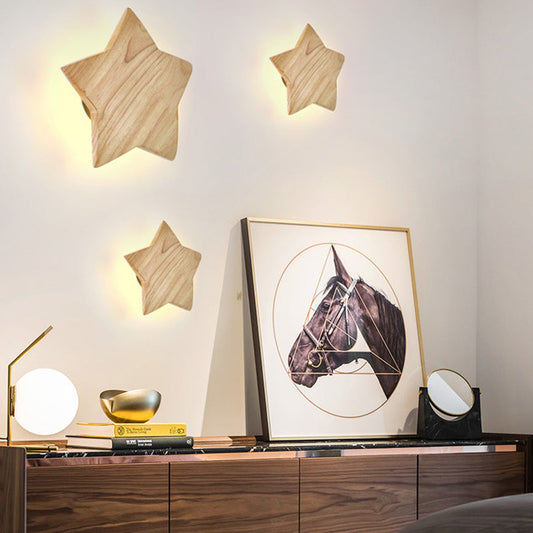 Vivolux | Holzstern Wandlampe Moderne Nordic Wandlicht in Beige für Kinderzimmer Flur