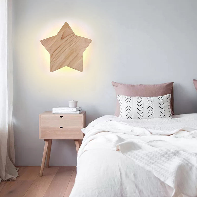 Vivolux | Holzstern Wandlampe Moderne Nordic Wandlicht in Beige für Kinderzimmer Flur