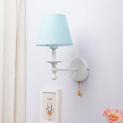 Vivolux | Stoff Schmal Shade Wandlampe mit Zugkette Esszimmer Ein Licht Moderne Wandleuchte in Blau