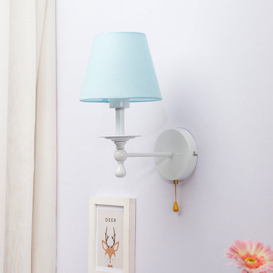 Vivolux | Stoff Schmal Shade Wandlampe mit Zugkette Esszimmer Ein Licht Moderne Wandleuchte in Blau