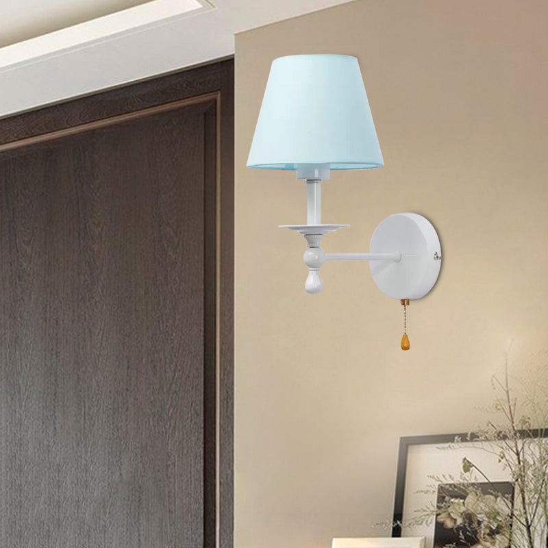 Vivolux | Stoff Schmal Shade Wandlampe mit Zugkette Esszimmer Ein Licht Moderne Wandleuchte in Blau