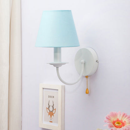 Vivolux | Stoff Schmal Shade Wandlampe mit Zugkette Esszimmer Ein Licht Moderne Wandleuchte in Blau