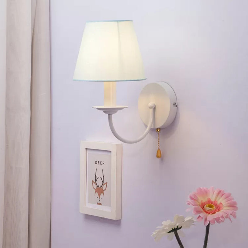 Vivolux | Stoff Schmal Shade Wandlampe mit Zugkette Esszimmer Ein Licht Moderne Wandleuchte in Blau