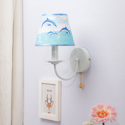 Vivolux | Stoff Schmal Shade Wandlampe mit Zugkette Esszimmer Ein Licht Moderne Wandleuchte in Blau