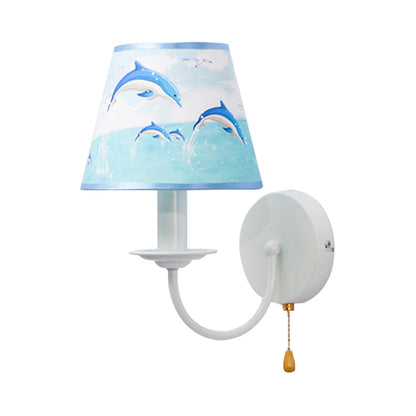 Vivolux | Stoff Schmal Shade Wandlampe mit Zugkette Esszimmer Ein Licht Moderne Wandleuchte in Blau