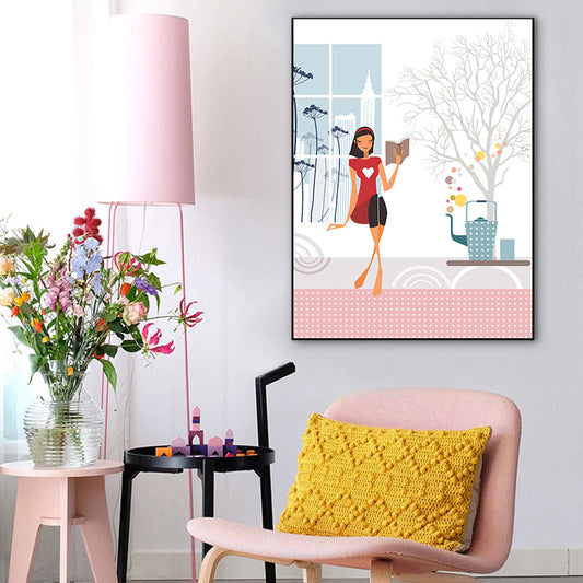 Vivolux | Texturiertes Pastellfarbener Canvas Skandinavische Freizeit Mädchen Wandkunst Dekor für Schlafzimmer