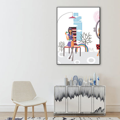 Vivolux | Texturiertes Pastellfarbener Canvas Skandinavische Freizeit Mädchen Wandkunst Dekor für Schlafzimmer