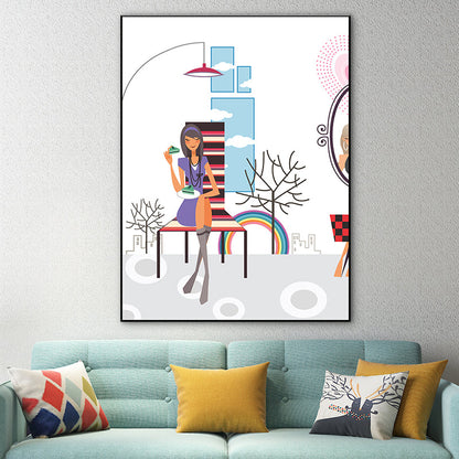 Vivolux | Texturiertes Pastellfarbener Canvas Skandinavische Freizeit Mädchen Wandkunst Dekor für Schlafzimmer