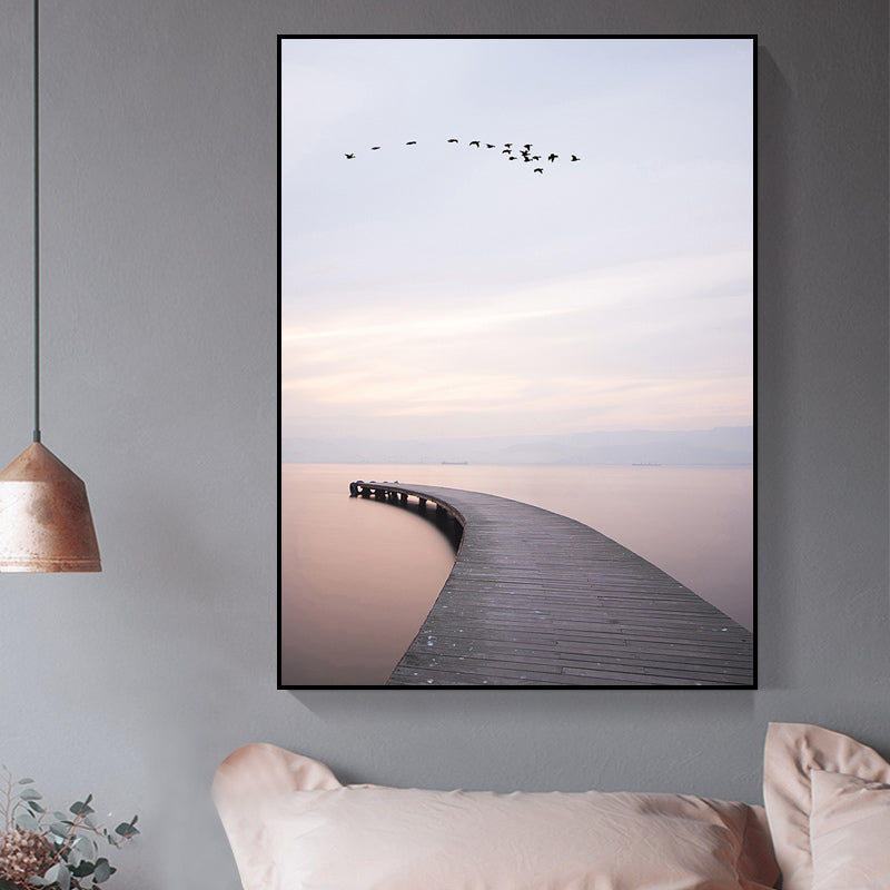 Vivolux | Braunes minimalistisches Wandkunstfoto Fluss gebogene Brücke Ansicht Leinwanddruck für Schlafzimmer