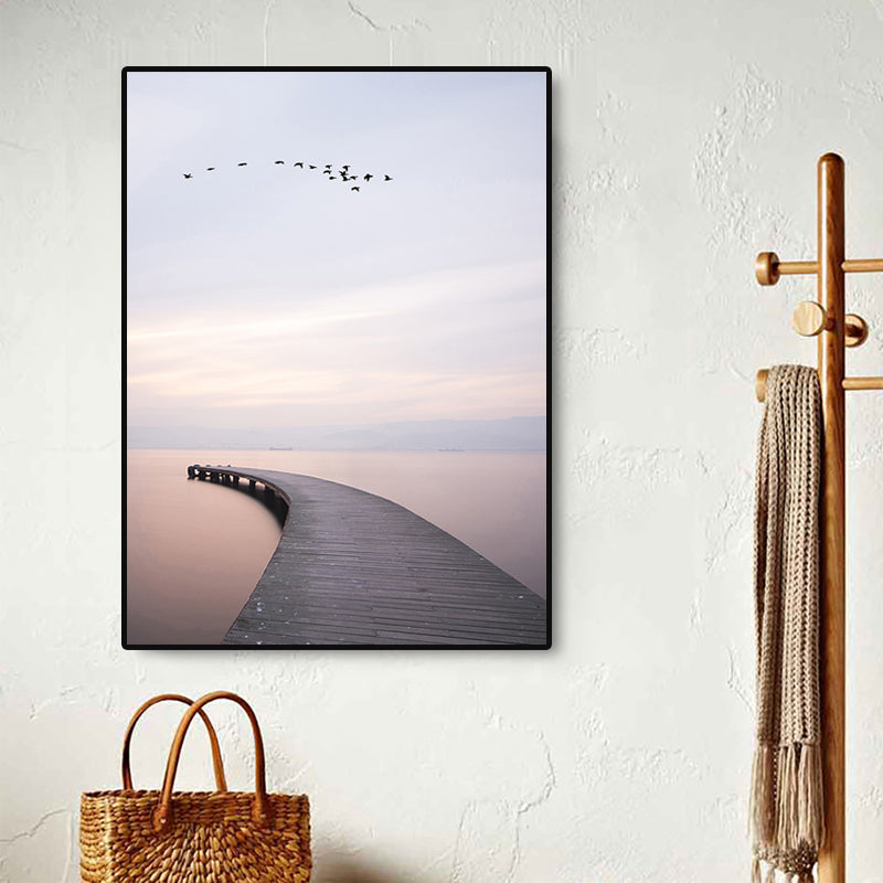 Vivolux | Braunes minimalistisches Wandkunstfoto Fluss gebogene Brücke Ansicht Leinwanddruck für Schlafzimmer